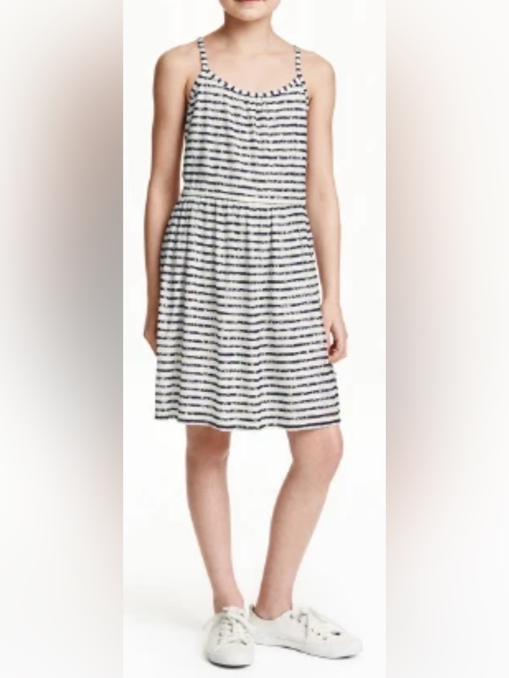 H&M White and Black Striped Spaghetti Strap Dress